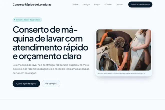 Primeira tela da landing page, nicho: Conserto de Eletrodomésticos