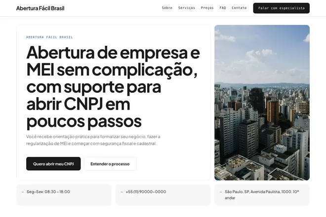 Primeira tela da landing page, nicho: Contabilidade e Consultoria