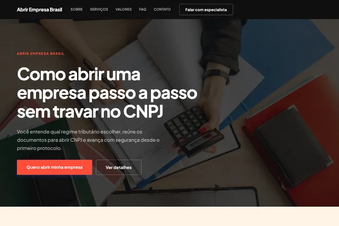 Primeira tela da landing page, nicho: Contabilidade e Consultoria