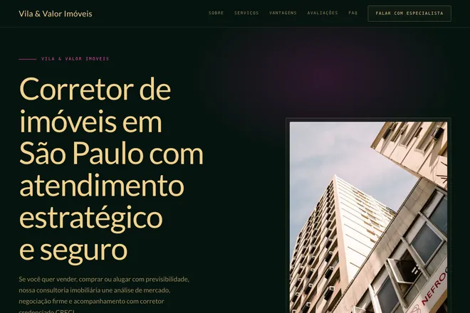 Primeira tela da landing page, nicho: Corretor de Imóveis