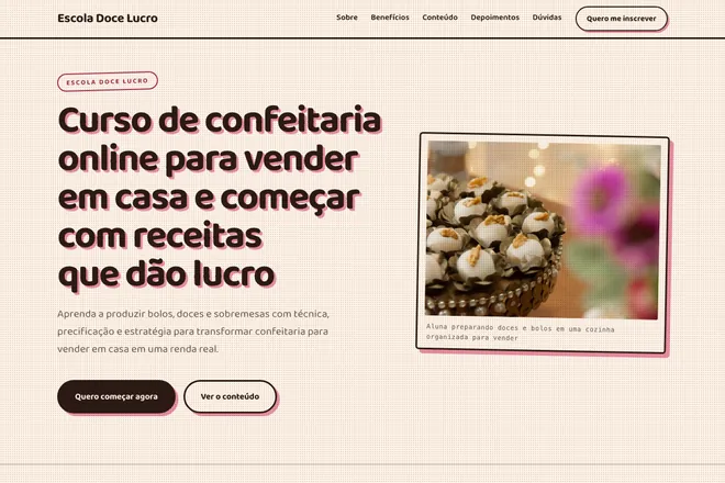 Primeira tela da landing page, nicho: Cursos Online