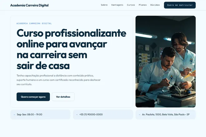 Primeira tela da landing page, nicho: Cursos Online