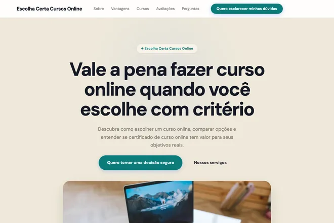Primeira tela da landing page, nicho: Cursos Online