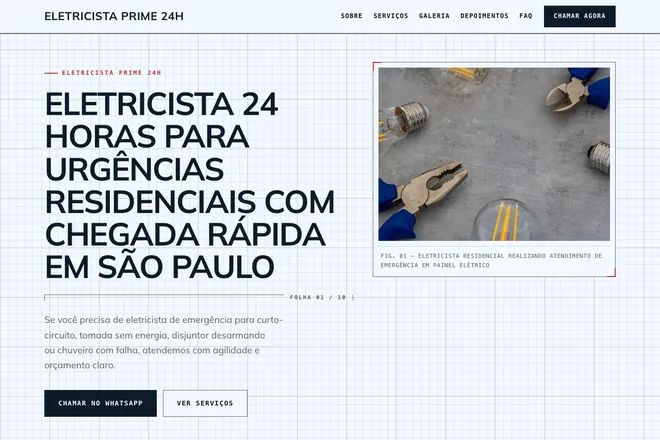 Primeira tela da landing page, nicho: Eletricista