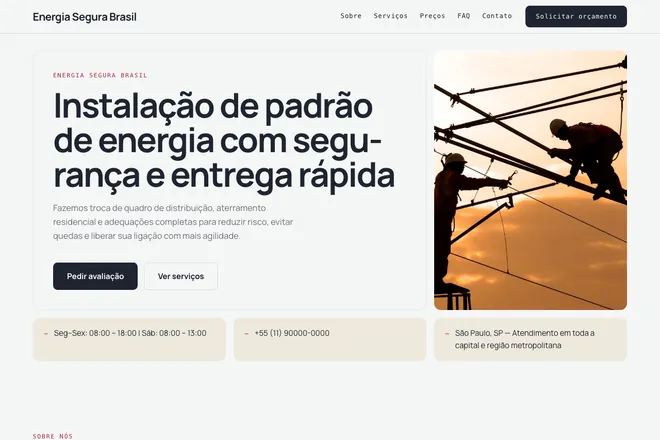 Primeira tela da landing page, nicho: Eletricista