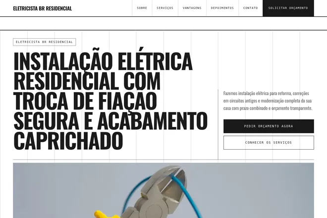 Primeira tela da landing page, nicho: Eletricista