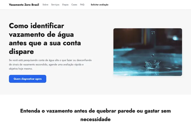 Primeira tela da landing page, nicho: Encanador