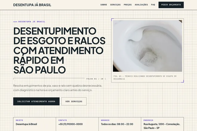 Primeira tela da landing page, nicho: Encanador