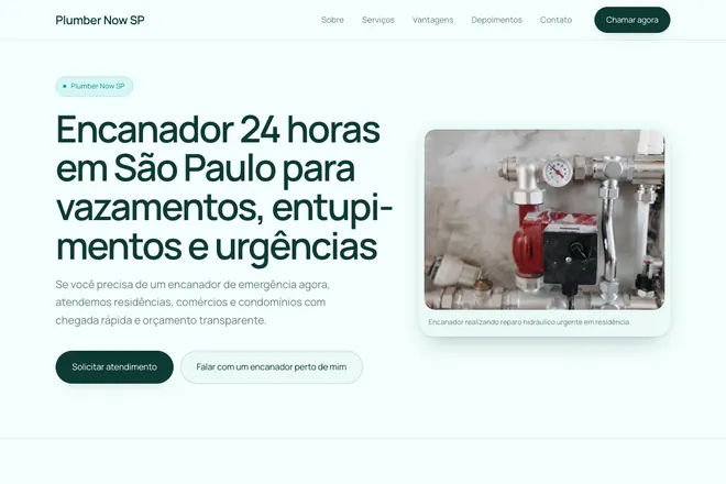 Primeira tela da landing page, nicho: Encanador