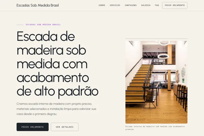 Primeira tela da landing page, nicho: Escadas sob Medida