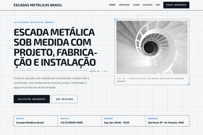 Primeira tela da landing page, nicho: Escadas sob Medida