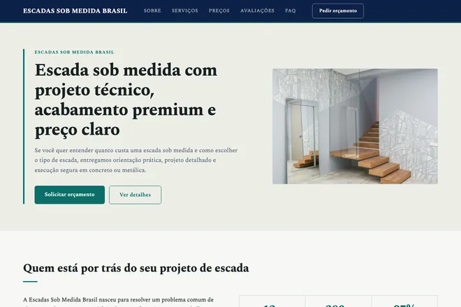 Primeira tela da landing page, nicho: Escadas sob Medida