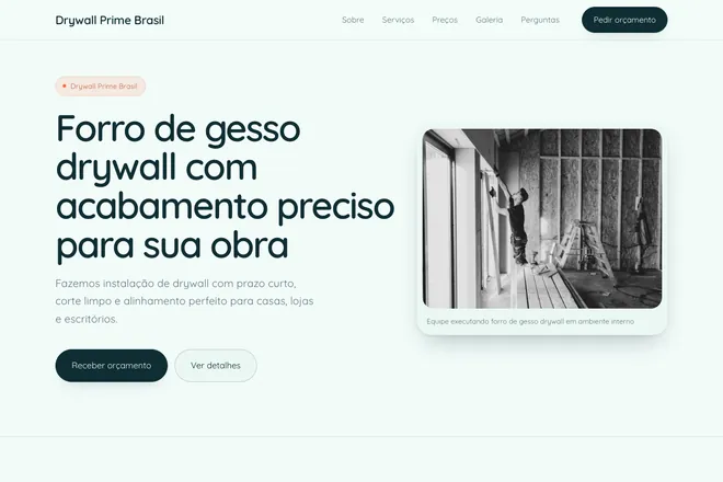 Primeira tela da landing page, nicho: Forro e Gesso
