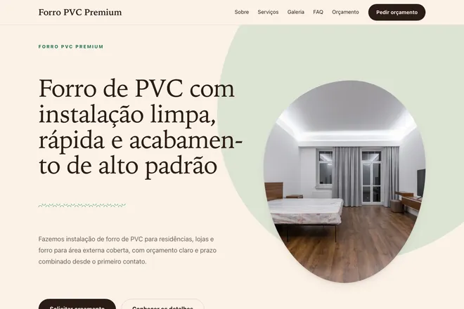 Primeira tela da landing page, nicho: Forro e Gesso