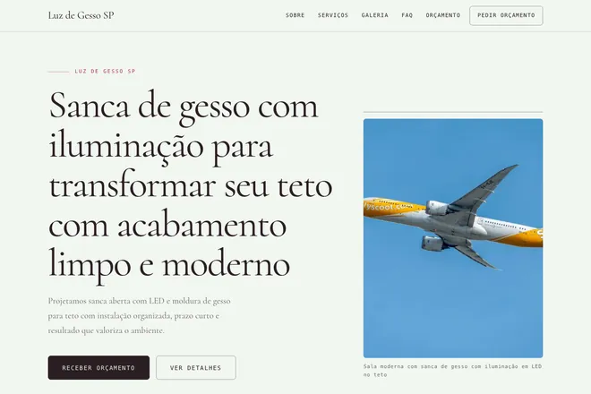 Primeira tela da landing page, nicho: Forro e Gesso