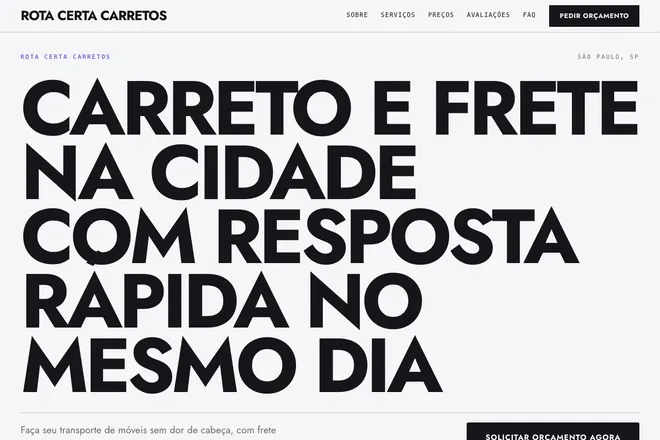Primeira tela da landing page, nicho: Fretes, Mudanças e Entulho