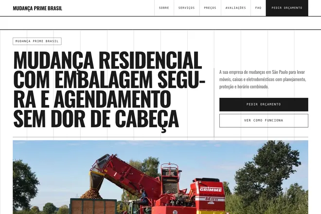 Primeira tela da landing page, nicho: Fretes, Mudanças e Entulho