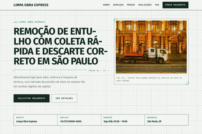Primeira tela da landing page, nicho: Fretes, Mudanças e Entulho