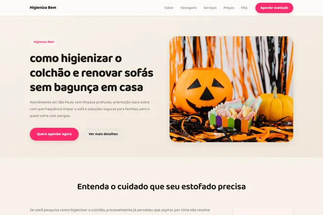 Primeira tela da landing page, nicho: Limpeza e Higienização