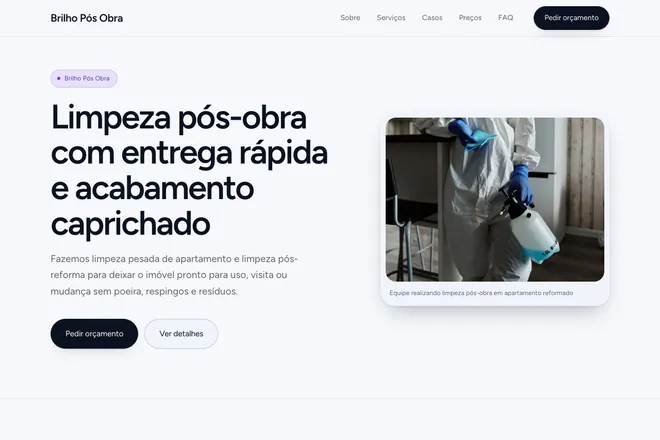 Primeira tela da landing page, nicho: Limpeza e Higienização