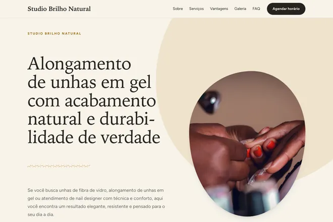 Primeira tela da landing page, nicho: Manicure e Alongamento de Unhas