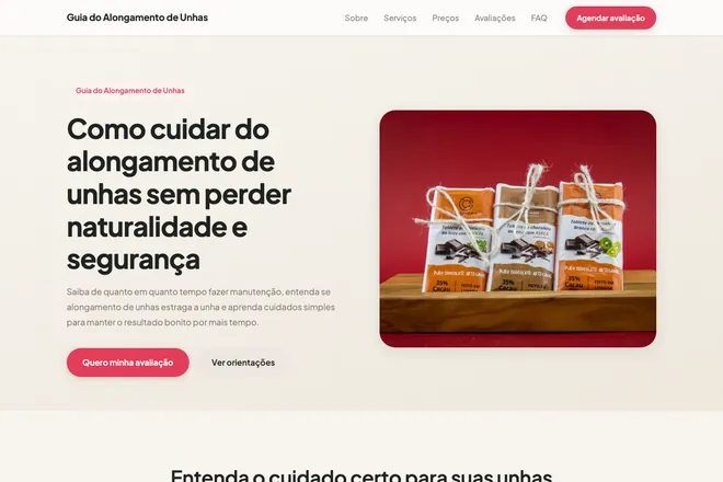 Primeira tela da landing page, nicho: Manicure e Alongamento de Unhas