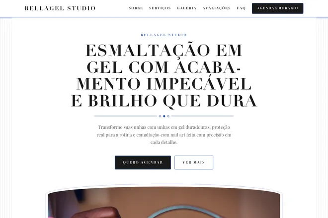 Primeira tela da landing page, nicho: Manicure e Alongamento de Unhas