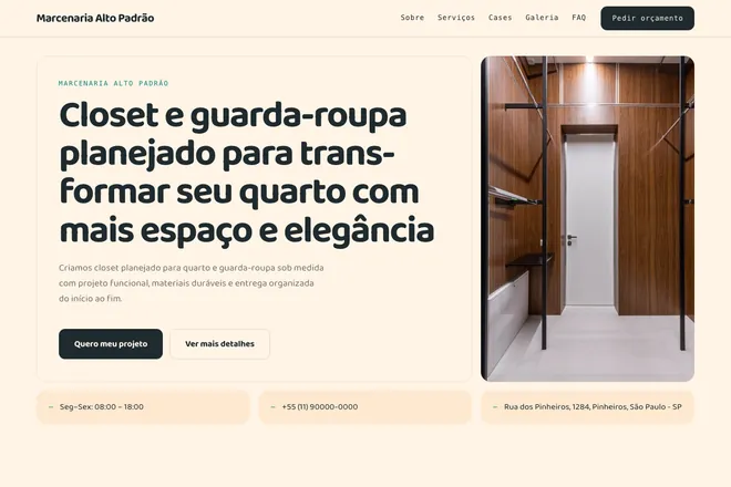 Primeira tela da landing page, nicho: Móveis Planejados e Montagem