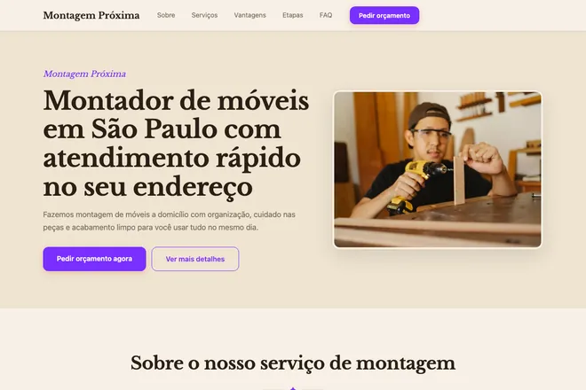 Primeira tela da landing page, nicho: Móveis Planejados e Montagem