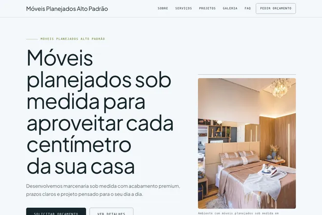 Primeira tela da landing page, nicho: Móveis Planejados e Montagem