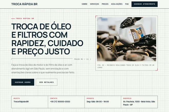Primeira tela da landing page, nicho: Oficina Mecânica