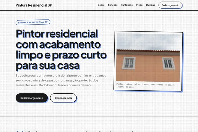 Primeira tela da landing page, nicho: Pintura Residencial