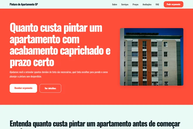 Primeira tela da landing page, nicho: Pintura Residencial