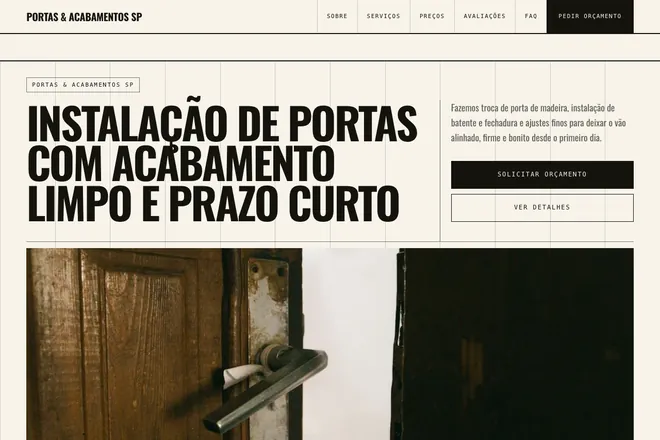 Primeira tela da landing page, nicho: Portas e Janelas