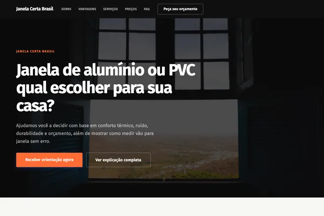 Primeira tela da landing page, nicho: Portas e Janelas