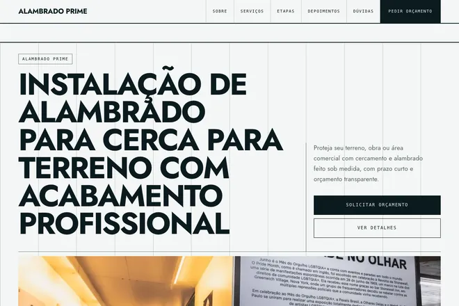 Primeira tela da landing page, nicho: Portões e Cercas