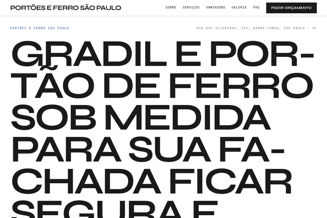 Primeira tela da landing page, nicho: Portões e Cercas