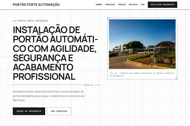 Primeira tela da landing page, nicho: Portões e Cercas