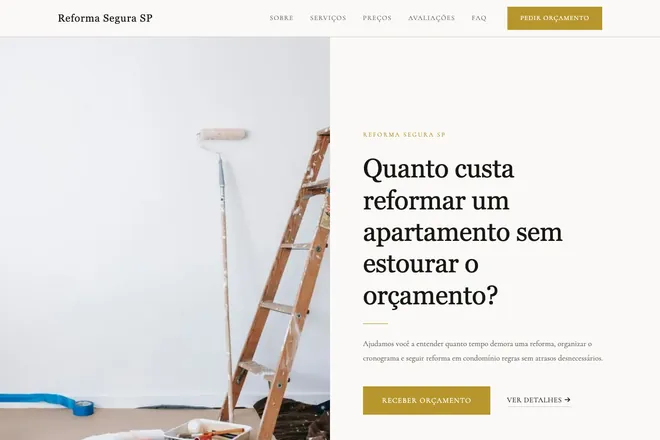 Primeira tela da landing page, nicho: Reforma de Apartamentos