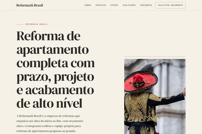 Primeira tela da landing page, nicho: Reforma de Apartamentos