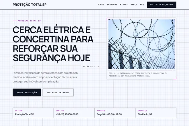 Primeira tela da landing page, nicho: Segurança Residencial