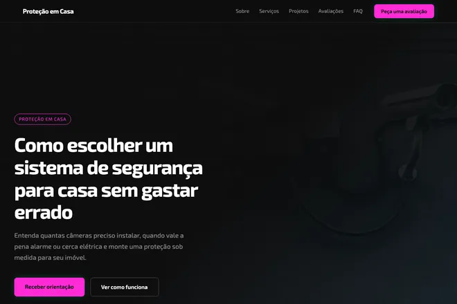 Primeira tela da landing page, nicho: Segurança Residencial