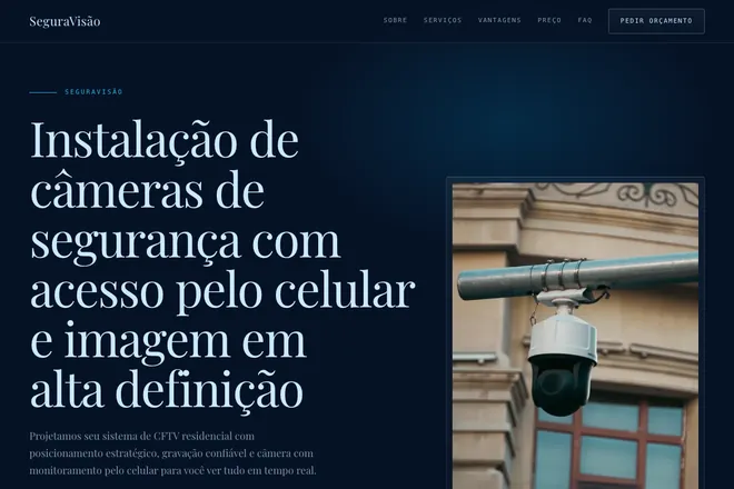Primeira tela da landing page, nicho: Segurança Residencial